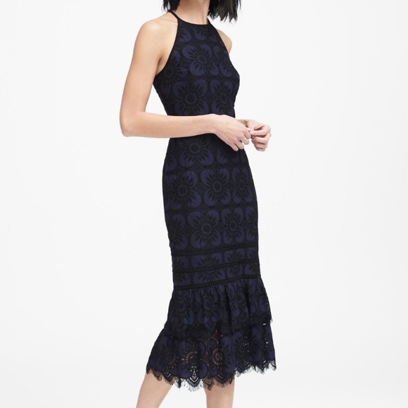 Banana Republic black and navy lace tiered midi cocktail dress, 0 - Picture 9 of 9